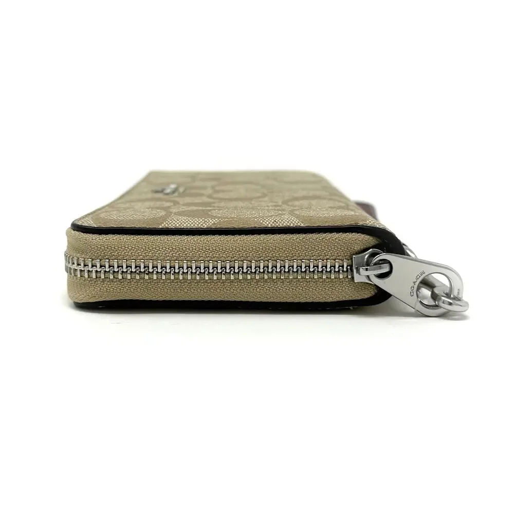 Coach Long Zip Around Wallet in Signature Canvas Light Khaki Ice Purple C4452